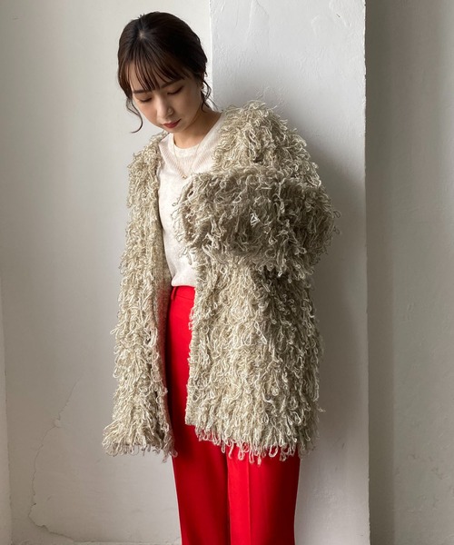 CAPRICIEUX LE'MAGE（カプリシューレマージュ）の「ループフリンジミドルカーディガン（カーディガン/ボレロ・レディース・アイボリー/ブラウン・FREE）」の10枚目の写真