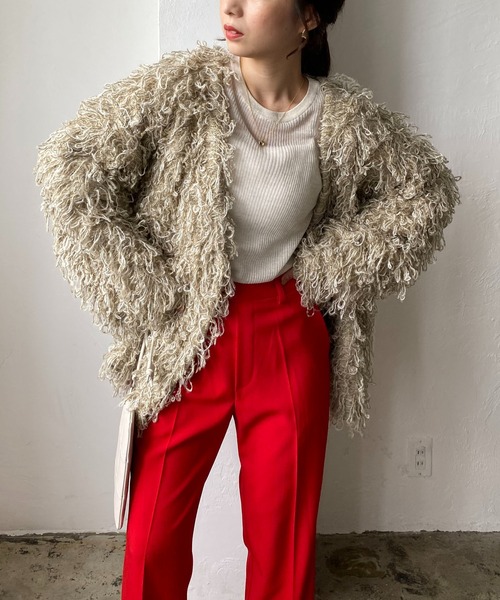 CAPRICIEUX LE'MAGE（カプリシューレマージュ）の「ループフリンジミドルカーディガン（カーディガン/ボレロ・レディース・アイボリー/ブラウン・FREE）」の14枚目の写真