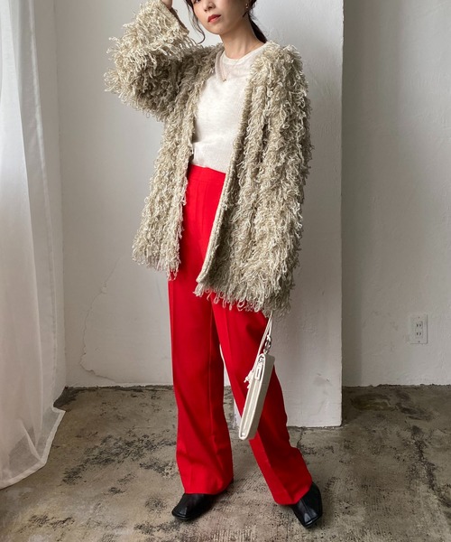 CAPRICIEUX LE'MAGE（カプリシューレマージュ）の「ループフリンジミドルカーディガン（カーディガン/ボレロ・レディース・アイボリー/ブラウン・FREE）」の4枚目の写真