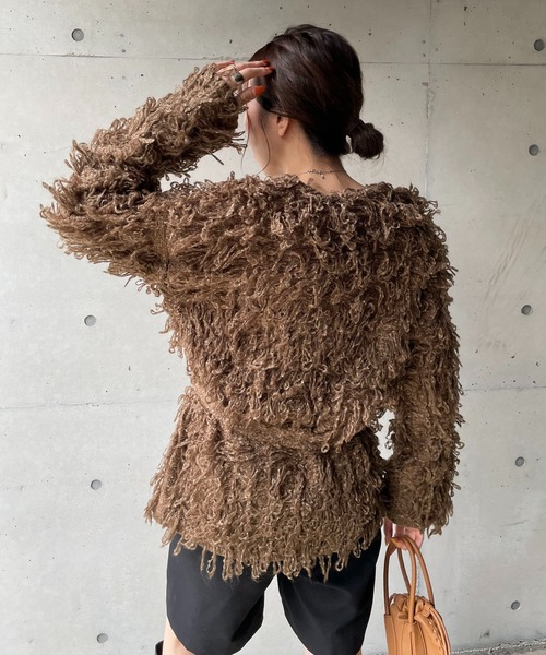 CAPRICIEUX LE'MAGE（カプリシューレマージュ）の「ループフリンジミドルカーディガン（カーディガン/ボレロ・レディース・アイボリー/ブラウン・FREE）」の11枚目の写真