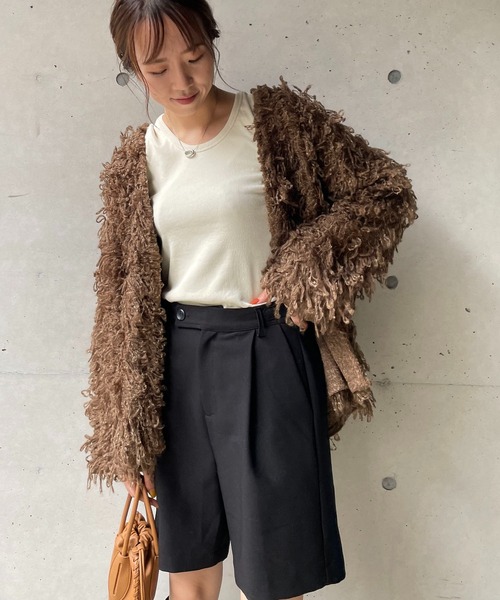 CAPRICIEUX LE'MAGE（カプリシューレマージュ）の「ループフリンジミドルカーディガン（カーディガン/ボレロ・レディース・アイボリー/ブラウン・FREE）」の5枚目の写真