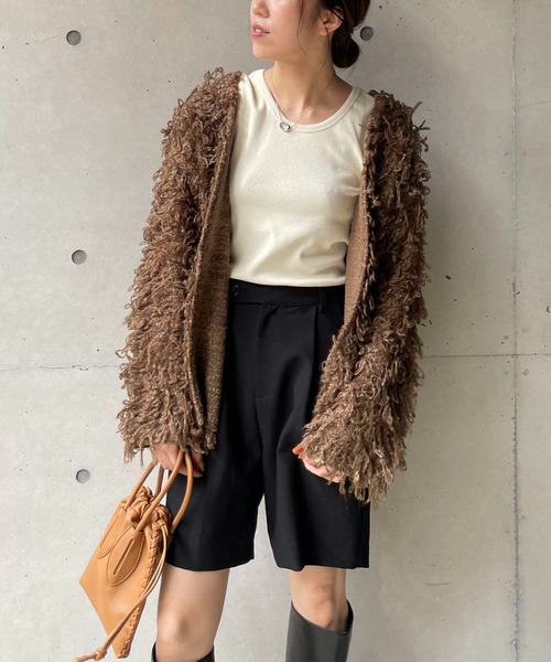 CAPRICIEUX LE'MAGE（カプリシューレマージュ）の「ループフリンジミドルカーディガン（カーディガン/ボレロ・レディース・アイボリー/ブラウン・FREE）」の8枚目の写真