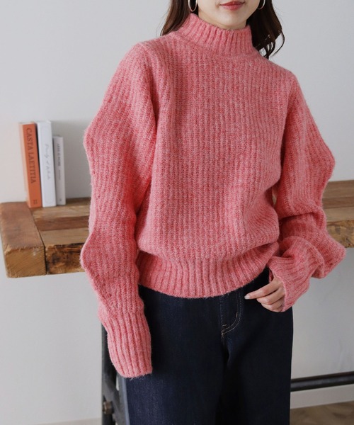 HER CLOSET(ハークローゼット)の「【shemoshelly】デザインボリュームスリーブMIXヤーンニット(ニット/セーター・レディース・ブラック/グリーン/ライトベージュ/ライトブルー/レッド/ブルーパープル・M)」の6枚目の写真