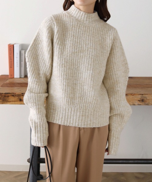 HER CLOSET(ハークローゼット)の「【shemoshelly】デザインボリュームスリーブMIXヤーンニット(ニット/セーター・レディース・ブラック/グリーン/ライトベージュ/ライトブルー/レッド/ブルーパープル・M)」の14枚目の写真