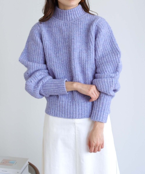 HER CLOSET(ハークローゼット)の「【shemoshelly】デザインボリュームスリーブMIXヤーンニット(ニット/セーター・レディース・ブラック/グリーン/ライトベージュ/ライトブルー/レッド/ブルーパープル・M)」の9枚目の写真