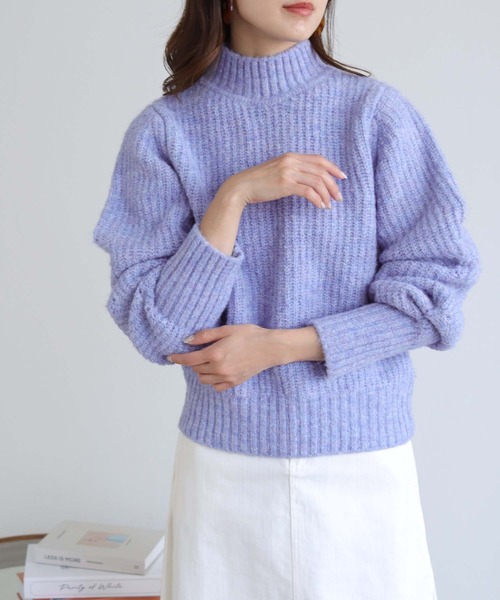 HER CLOSET(ハークローゼット)の「【shemoshelly】デザインボリュームスリーブMIXヤーンニット(ニット/セーター・レディース・ブラック/グリーン/ライトベージュ/ライトブルー/レッド/ブルーパープル・M)」の16枚目の写真