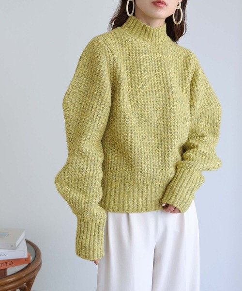 HER CLOSET(ハークローゼット)の「【shemoshelly】デザインボリュームスリーブMIXヤーンニット(ニット/セーター・レディース・ブラック/グリーン/ライトベージュ/ライトブルー/レッド/ブルーパープル・M)」の8枚目の写真