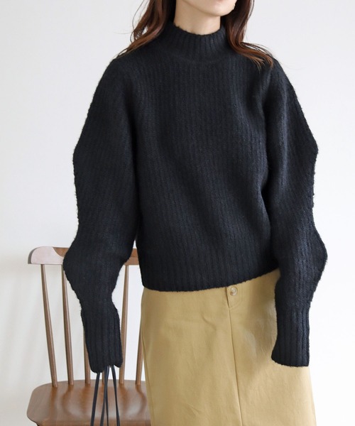 HER CLOSET(ハークローゼット)の「【shemoshelly】デザインボリュームスリーブMIXヤーンニット(ニット/セーター・レディース・ブラック/グリーン/ライトベージュ/ライトブルー/レッド/ブルーパープル・M)」の13枚目の写真