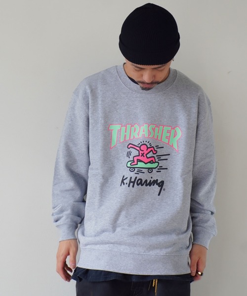 Keith Haring（キース・ヘリング）の「【 Keith Haring × THRASHER / キースヘリング × スラッシャー 】SK8 CREWNECK コラボ スウェット（スウェット・メンズ・ブラック/グレー・M/L/XL）」の2枚目の写真