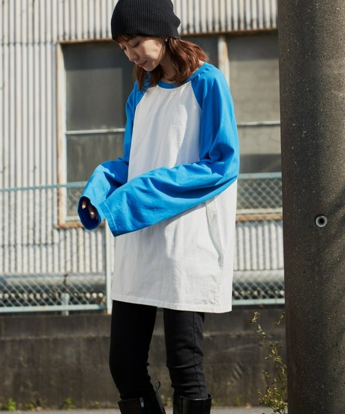 Auntie Rosa Holiday（アンティローザホリデー）の「ラグランスリーブBIGロンT（Tシャツ/カットソー・レディース・ブラック/カーキ/ブルー/グリーン/ネイビー/ダークブルー/オレンジ/チャコールグレー・FREE）」の6枚目の写真