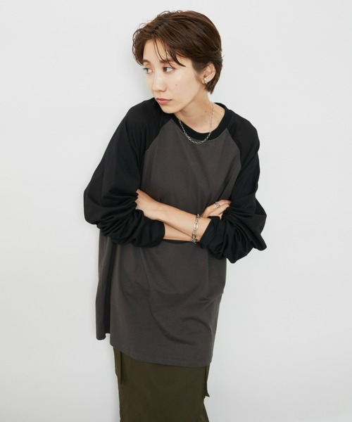 Auntie Rosa Holiday（アンティローザホリデー）の「ラグランスリーブBIGロンT（Tシャツ/カットソー・レディース・ブラック/カーキ/ブルー/グリーン/ネイビー/ダークブルー/オレンジ/チャコールグレー・FREE）」の11枚目の写真