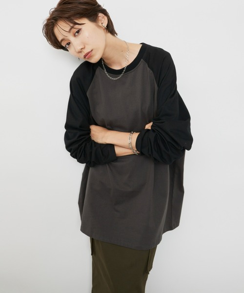 Auntie Rosa Holiday（アンティローザホリデー）の「ラグランスリーブBIGロンT（Tシャツ/カットソー・レディース・ブラック/カーキ/ブルー/グリーン/ネイビー/ダークブルー/オレンジ/チャコールグレー・FREE）」の9枚目の写真