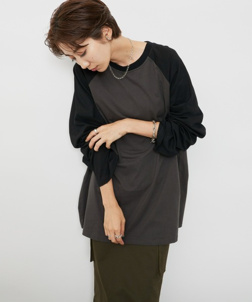 Auntie Rosa Holiday（アンティローザホリデー）の「ラグランスリーブBIGロンT（Tシャツ/カットソー・レディース・ブラック/カーキ/ブルー/グリーン/ネイビー/ダークブルー/オレンジ/チャコールグレー・FREE）」の10枚目の写真