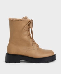 ファートリム レースアップアンクルブーツ / Fur-Trim Lace-Up Ankle Boots