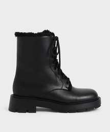 ファートリム レースアップアンクルブーツ / Fur-Trim Lace-Up Ankle Boots