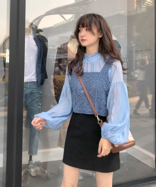 SONA（ソナ）の「SONYUNARA [SET]ビスチェ+シースルーブラウス（シャツ/ブラウス・レディース・ベージュ/ブルー/カーキ/ブラウン・FREE）」の14枚目の写真