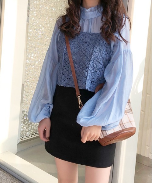 SONA（ソナ）の「SONYUNARA [SET]ビスチェ+シースルーブラウス（シャツ/ブラウス・レディース・ベージュ/ブルー/カーキ/ブラウン・FREE）」の15枚目の写真