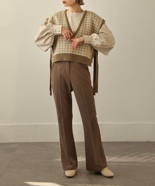 Chillfar（チルファー）の「前後2wayガンクラブチェックニットベスト（ベスト・レディース・ブラック/ベージュ/ブラウン・FREE）」の18枚目の写真