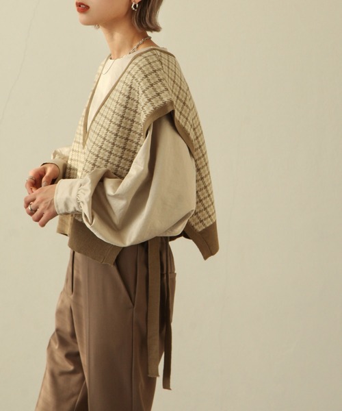 Chillfar（チルファー）の「前後2wayガンクラブチェックニットベスト（ベスト・レディース・ブラック/ベージュ/ブラウン・FREE）」の22枚目の写真