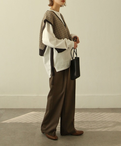 Chillfar（チルファー）の「前後2wayガンクラブチェックニットベスト（ベスト・レディース・ブラック/ベージュ/ブラウン・FREE）」の15枚目の写真