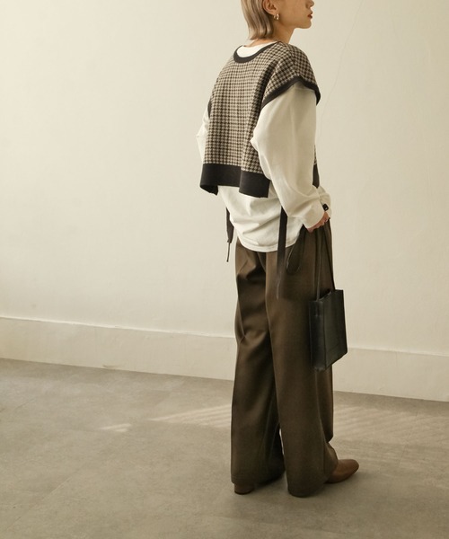 Chillfar（チルファー）の「前後2wayガンクラブチェックニットベスト（ベスト・レディース・ブラック/ベージュ/ブラウン・FREE）」の5枚目の写真