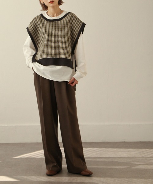 Chillfar（チルファー）の「前後2wayガンクラブチェックニットベスト（ベスト・レディース・ブラック/ベージュ/ブラウン・FREE）」の9枚目の写真