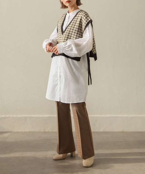 Chillfar（チルファー）の「前後2wayガンクラブチェックニットベスト（ベスト・レディース・ブラック/ベージュ/ブラウン・FREE）」の14枚目の写真