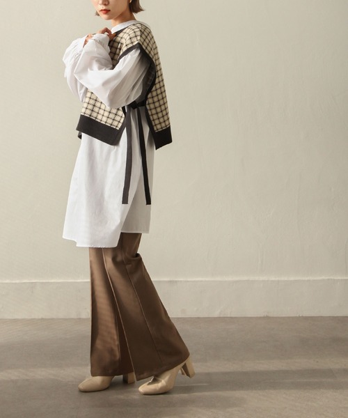 Chillfar（チルファー）の「前後2wayガンクラブチェックニットベスト（ベスト・レディース・ブラック/ベージュ/ブラウン・FREE）」の7枚目の写真