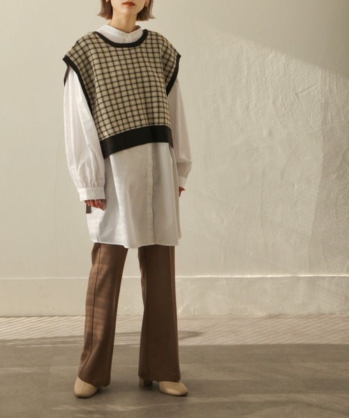 Chillfar（チルファー）の「前後2wayガンクラブチェックニットベスト（ベスト・レディース・ブラック/ベージュ/ブラウン・FREE）」の21枚目の写真