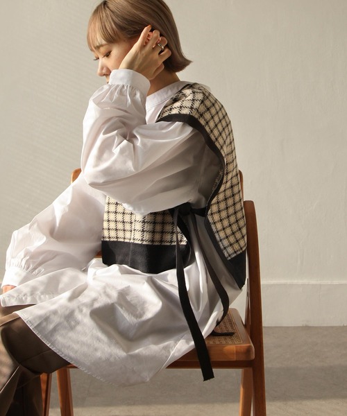 Chillfar（チルファー）の「前後2wayガンクラブチェックニットベスト（ベスト・レディース・ブラック/ベージュ/ブラウン・FREE）」の4枚目の写真