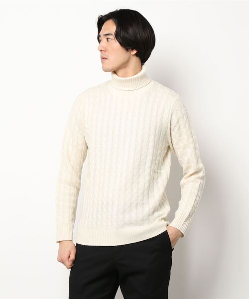 PAZZO(パッゾ)の「【PAZZO】 カシミヤ混 タートルネック ニット(ニット/セーター・メンズ・ブラック/トップグレー/ホワイト系1・48/46/50)」の2枚目の写真