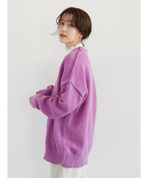 Green　Parks（グリーンパークス）の「・novem9 Vネックカーディガン＊（カーディガン/ボレロ・レディース・パープル/イエロー/グリーン/アイボリー・FREE）」の12枚目の写真