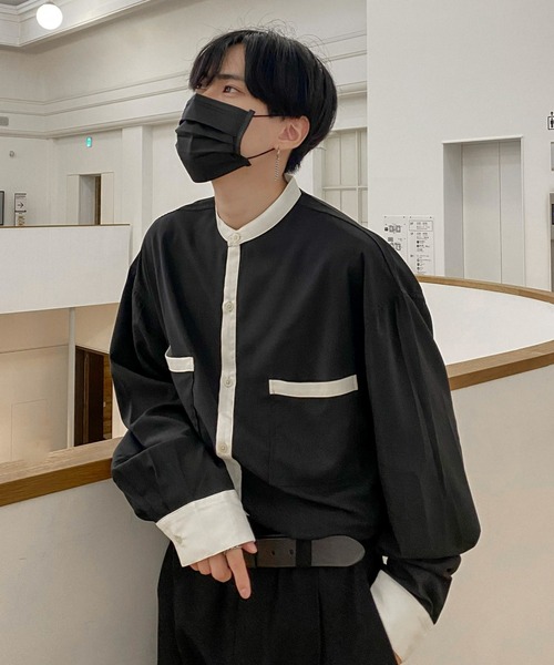 EDEL(エーデル)の「EDEL - モノトーンバンドカラーシャツ(シャツ/ブラウス・メンズ・ホワイト/ブラック・MEDIUM/LARGE)」の1枚目の写真