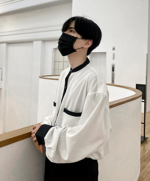 EDEL(エーデル)の「EDEL - モノトーンバンドカラーシャツ(シャツ/ブラウス・メンズ・ホワイト/ブラック・MEDIUM/LARGE)」の3枚目の写真