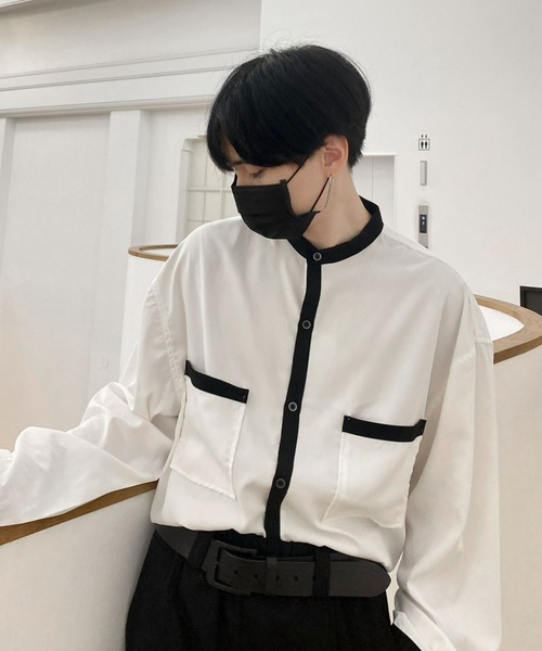 EDEL(エーデル)の「EDEL - モノトーンバンドカラーシャツ(シャツ/ブラウス・メンズ・ホワイト/ブラック・MEDIUM/LARGE)」の4枚目の写真