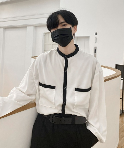 EDEL(エーデル)の「EDEL - モノトーンバンドカラーシャツ(シャツ/ブラウス・メンズ・ホワイト/ブラック・MEDIUM/LARGE)」の5枚目の写真