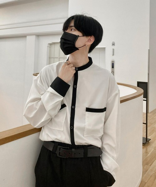 EDEL(エーデル)の「EDEL - モノトーンバンドカラーシャツ(シャツ/ブラウス・メンズ・ホワイト/ブラック・MEDIUM/LARGE)」の6枚目の写真