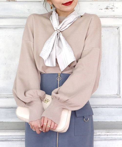 ROYAL PARTY（ロイヤルパーティー）の「オリジナルスカーフ付きニット（ニット/セーター・レディース・ブラック/オフホワイト/ベージュ・FREE）」の3枚目の写真