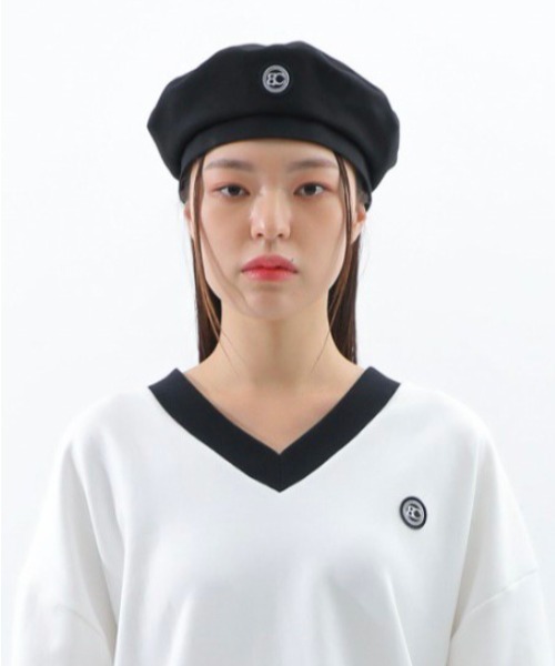 BASIC COTTON（ベーシックコットン）の「韓国ブランド BASIC COTTON ベーシックコットン COTTON BERET コットンベレー  ロゴベレー（ハンチング/ベレー帽・メンズ・ブラック・ONE SIZE）」の2枚目の写真