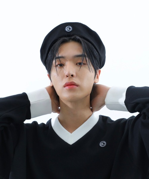 BASIC COTTON（ベーシックコットン）の「韓国ブランド BASIC COTTON ベーシックコットン COTTON BERET コットンベレー  ロゴベレー（ハンチング/ベレー帽・メンズ・ブラック・ONE SIZE）」の7枚目の写真