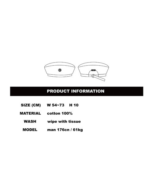 BASIC COTTON（ベーシックコットン）の「韓国ブランド BASIC COTTON ベーシックコットン COTTON BERET コットンベレー  ロゴベレー（ハンチング/ベレー帽・メンズ・ブラック・ONE SIZE）」の8枚目の写真