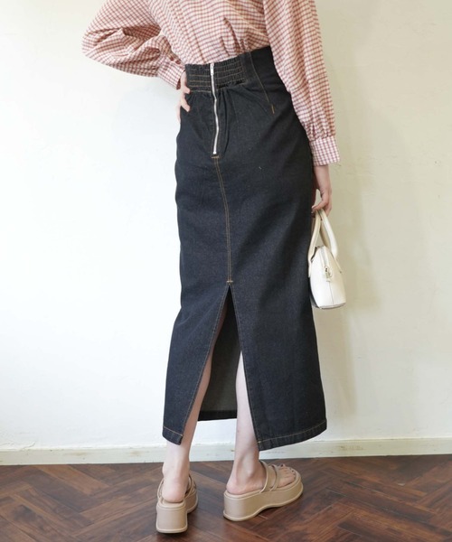 archives（アルシーヴ）の「ハイウエストミディ丈タイトスカート（デニムスカート・レディース・アイボリー/ブラック/サックスブルー・MEDIUM）」の2枚目の写真