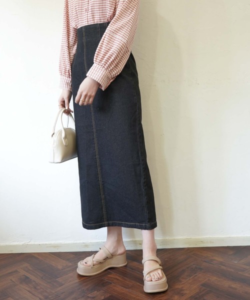 archives（アルシーヴ）の「ハイウエストミディ丈タイトスカート（デニムスカート・レディース・アイボリー/ブラック/サックスブルー・MEDIUM）」の7枚目の写真