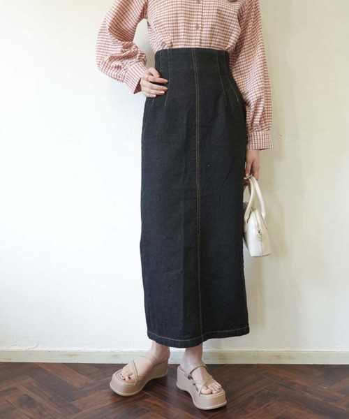 archives（アルシーヴ）の「ハイウエストミディ丈タイトスカート（デニムスカート・レディース・アイボリー/ブラック/サックスブルー・MEDIUM）」の8枚目の写真