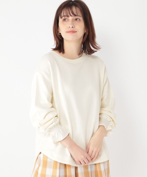 studio CLIP(スタディオクリップ)の「袖口布帛裏毛プルオーバー(Tシャツ/カットソー・レディース・ベージュ/ネイビー/アイボリー・FREE)」の1枚目の写真