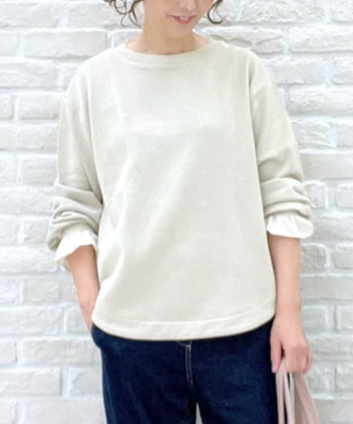 studio CLIP(スタディオクリップ)の「袖口布帛裏毛プルオーバー(Tシャツ/カットソー・レディース・ベージュ/ネイビー/アイボリー・FREE)」の2枚目の写真