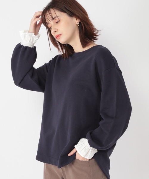 studio CLIP(スタディオクリップ)の「袖口布帛裏毛プルオーバー(Tシャツ/カットソー・レディース・ベージュ/ネイビー/アイボリー・FREE)」の3枚目の写真