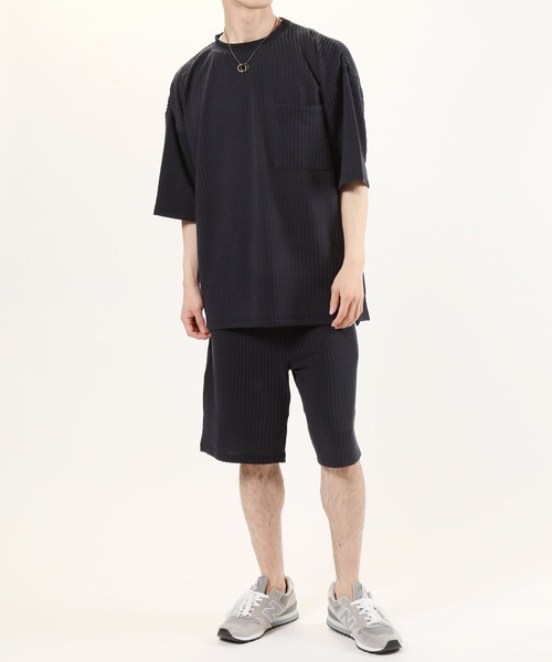 TopIsm（トップイズム）の「3点セット シアサッカー ポケット付カットソーとショーツとタンクトップのセットアップ（セットアップ・メンズ・ホワイト/ブラック/ベージュ/ネイビー・M/L）」の5枚目の写真