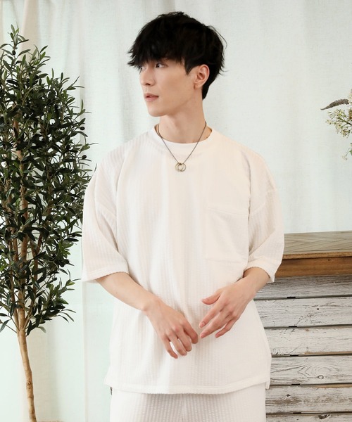 TopIsm（トップイズム）の「3点セット シアサッカー ポケット付カットソーとショーツとタンクトップのセットアップ（セットアップ・メンズ・ホワイト/ブラック/ベージュ/ネイビー・M/L）」の9枚目の写真