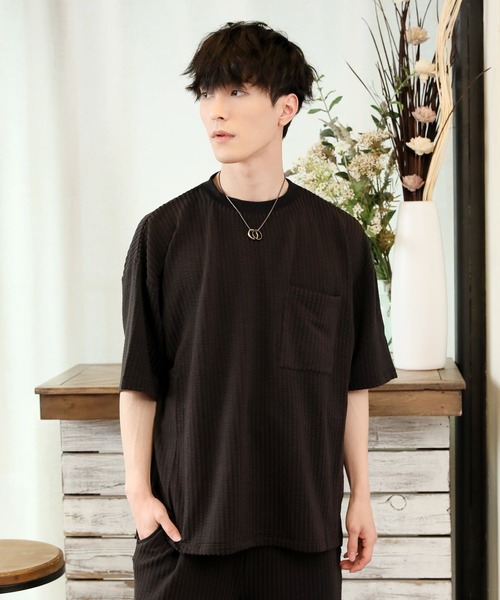 TopIsm（トップイズム）の「3点セット シアサッカー ポケット付カットソーとショーツとタンクトップのセットアップ（セットアップ・メンズ・ホワイト/ブラック/ベージュ/ネイビー・M/L）」の12枚目の写真